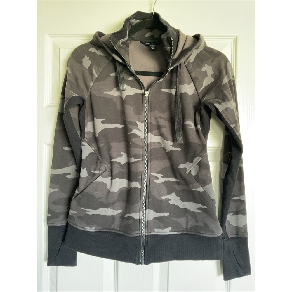 ATHLETA Jacket Triumph Full‎ Zip Sweatshirt Hoodie Black Camo XS Athleisure